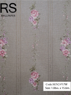 วอลเปเปอร์ทางดอกไม้โทนสีน้ำตาลชมพูช่องห่าง 10.8 ซ.ม. SEN2-F17W