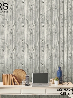 วอลเปเปอร์ลายไม้ สีเทา ช่องไม้กว้าง 10 ซม. (Loft Style) MAD-D44