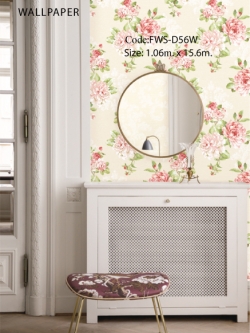 วอลเปเปอร์ลายดอกไม้วินเทจ พื้นมีลายหลุยส์ โทนสีครีม FWS-D56W