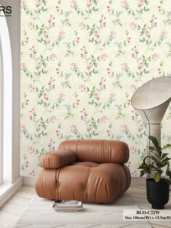 วอลเปเปอร์ลายดอกไม้สีแดง พื้นสีขาว BLO-C22W