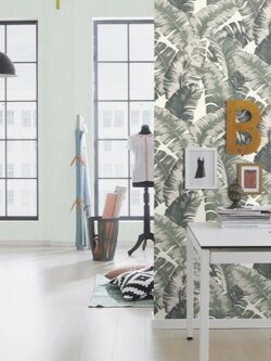 วอลเปเปอร์ลายใบตองพื้นสีขาว (Tropical style) YUC-B48