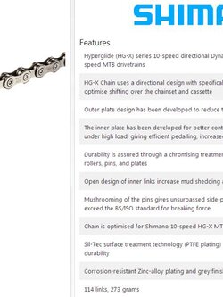 Shimano : CN-HG95 โซ่ DEORE XT Super Narrow 10 Speed