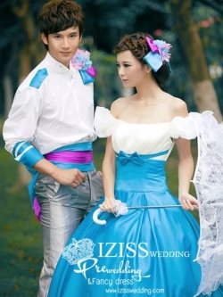 PW181 - Pre order ชุดคู่ถ่ายพรีเวดดิ้ง (prewedding dress) & ชุดแต่งงานแฟนซี (Fancy wedding dress)ชายหญิง "ธีมสีฟ้า-ขาว"