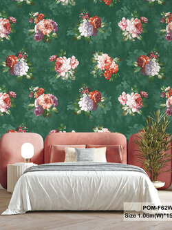 วอลเปเปอร์ลายดอกไม้สีม่วง พื้นสีน้ำตาลอ่อน POM-F62W