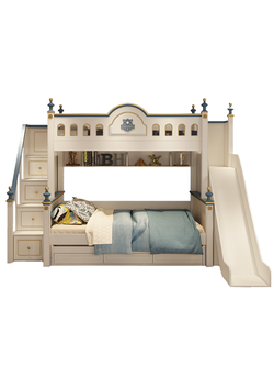 เตียง 2 ชั้นมีสไลเดอร์รุ่น Castle ขนาด 4 ฟุต (สีน้ำเงิน)