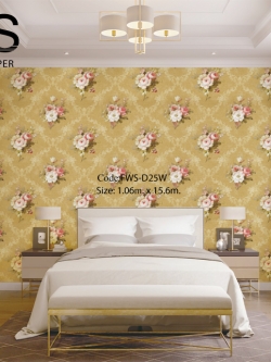 วอลเปเปอร์ลายดอกไม้หลุยส์วินเทจ พื้นสีทอง FWS-D25W