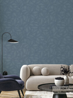 วอลเปเปอร์สไตล์โมเดิร์น ลายเส้นสีเงิน พื้นสีน้ำเงิน POM-F74W