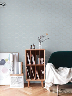 วอลเปเปอร์สไตล์โมเดิร์น ลายหกเหลี่ยม สีฟ้าอมเทา VDI2-B45