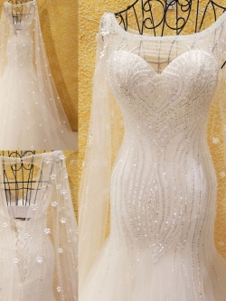 BRL024 **พรีออเดอร์**ชุดแต่งงานหรูหราประดับดอกไม้ผสมเพชรและคริสตัล สวยงามดุจเจ้าหญิง