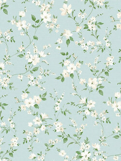 วอลเปเปอร์ลายดอกไม้สีขาว พื้นสีฟ้า BLO-C30W