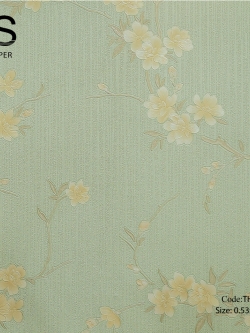 วอลเปเปอร์ลายดอกไม้สีเหลืองแกมขาวพื้นสีเขียวอมฟ้า THA-B12