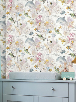 วอลเปเปอร์การ์ตูนห้องเด็ก ลายสัตว์โลกใต้ทะเล KID2-B01