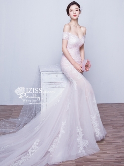 BR154 **พรีออเดอร์ค่ะ**ชุดแต่งงาน&ชุดเจ้าสาวแบบยาวสีขาวเบจเกรดพรีเมี่ยม เปิดไหล่ มีแขน หรูหราน่ารัก สวยโดดเด่นไม่ซ้ำใคร