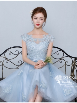 DS011 - **พรีออเดอร์สีฟ้า พรีออเดอร์สีแดง ชมพู**ชุดราตรีหรู เดรสสั้นออกงาน (short dresses) ชุดไปงานแต่งงานสวยๆ ชุดยกน้ำชา "ธีมสีฟ้า"