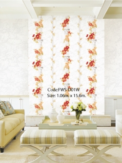 วอลเปเปอร์ลายดอกไม้เรื่อยบนเสาโรมัน พื้นหลังหินอ่อนขาวเทา FWS-D01W