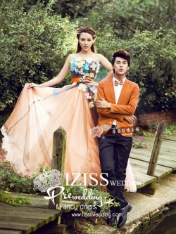 PW134 - Pre order ชุดคู่ถ่ายพรีเวดดิ้ง (prewedding dress) & ชุดแต่งงานแฟนซี (Fancy wedding dress)ชายหญิง "ธีมสีน้ำตาล-ส้ม"