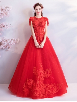 DL095 **พรีออเดอร์** ชุดออกงานสีแดง ชุดราตรี เดรสยาวออกงาน (Night party dresses) ชุดไปงานแต่งงานสวยๆ "ธีมสีแดง"