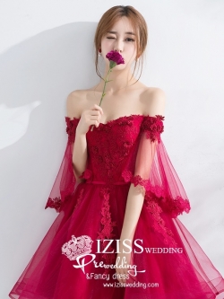 DS029 - **Pre order** ชุดราตรี เดรสสั้นออกงาน (short dresses) ชุดไปงานแต่งงานสวยๆ "ธีมแดง"