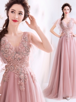 DL115 - **พรีออเดอร์** ชุดออกงานสีชมพู ชุดราตรี เดรสยาวออกงาน (Night party dresses) ชุดไปงานแต่งงานสวยๆ "ธีมสีชมพู"