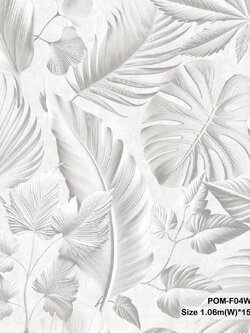 วอลเปเปอร์ลายใบไม้ทรอปิคอล สีเทาอ่อน POM-F04W