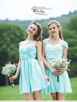 ฺBM0116 - พรีออเดอร์ ชุดเพื่อนเจ้าสาวราตรีสั้นสีเขียวมินท์ น่ารักมากๆค่ะ