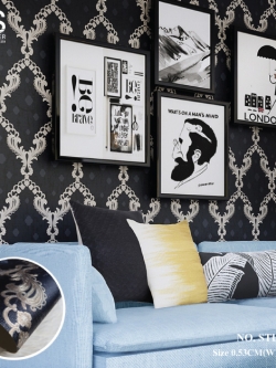 วอลเปเปอร์ลายหลุยส์สีทองเงิน พื้นสีน้ำเงินดำ No.STL-J40