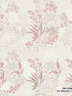 วอลเปเปอร์ลายลายใบไม้เล็ก สีชมพูพื้นเทาอ่อน OBJ-F24W