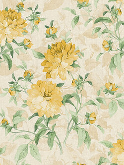 วอลเปเปอร์ลายดอกไม้สีเหลือง พื้นสีน้ำตาลอ่อน BLO-C12W