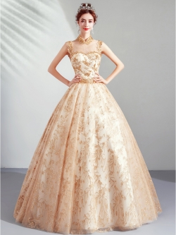 DL096 **พรีออเดอร์** ชุดออกงานสีทอง ชุดราตรี เดรสยาวออกงาน (Night party dresses) ชุดไปงานแต่งงานสวยๆ "ธีมสีทอง