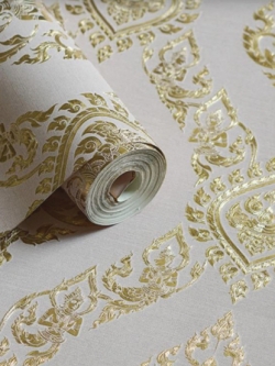 วอลเปเปอร์ลายเทพพนมสีทองพื้นสีขาวอมชมพู LTH-M06