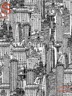 วอลเปเปอร์ลายตึกสีดำพื้นสีขาว OL2-B09