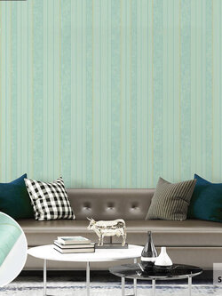 วอลเปเปอร์ลายทาง พื้นสีฟ้า เส้นสีทอง FSK-J83