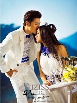 PW175 - Pre order ชุดคู่ถ่ายพรีเวดดิ้ง (prewedding dress) & ชุดแต่งงานแฟนซี (Fancy wedding dress)ชายหญิง "ธีมสีขาว-น้ำเงิน"