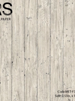 วอลเปเปอร์ลายไม้แผ่นแนวตั้งพื้นสีน้ำตาลอ่อนขาวช่องห่าง 6.7ซม. MET-F36