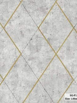 วอลเปเปอร์ลายปูนเปลือยสีเทาอ่อน ใส่เส้นตัดขอบสีทอง SQ-F11W