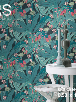 วอลเปเปอร์ลายใบไม้สีเขียว แซมสีชมพู (Tropical Style) CBN-B01