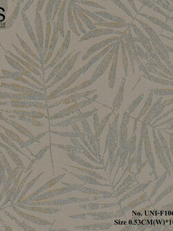 วอลเปเปอร์ติดผนัง ลายใบไม้ สีเงิน พื้นสีน้ำตาล No.UNI-F106