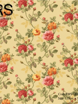 วอลเปเปอร์ลายดอกไม้ พื้นหลังลายผ้าสีเหลืองทอง FWS-D06W
