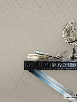 วอลเปเปอร์สไตล์โมเดิร์น ลายตาข่าย สีเทาอมน้ำตาล เส้นสีทอง VDI2-B62