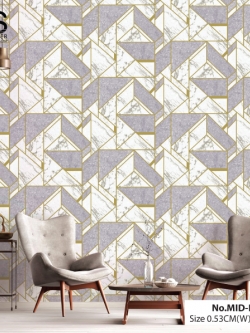วอลเปเปอร์ ลายหินอ่อนสีเทาอมม่วง ตัดเส้นสีทอง No.MID-D21