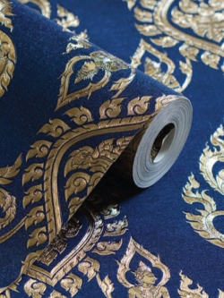 วอลเปเปอร์ลายเทพพนมสีทองพื้นสีน้ำเงิน LTH-M03