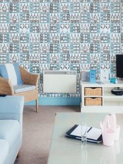 วอลเปเปอร์ร้านขนม กาแฟ ลายขวดน้ำ สีฟ้า PPL-J32