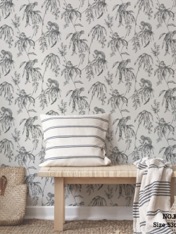 วอลเปเปอร์ ทรอปิคอล ลิงใบไม้ สีขาวดำ KBK-S05