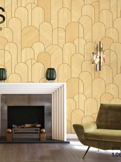 วอลเปเปอร์ลายไม้ประยุกษ์ ทรงโค้งสีบีช เงา ROY-21W