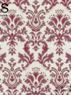 วอลเปเปอร์ลายหลุยส์สีม่วงเข้มพื้นเป็นปูนเปลือยสีขาวอมน้ำตาลอ่อน COL-F99