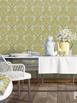 วอลเปเปอร์ลายหลุยส์ พื้นสีฟ้า ลายสีทองFSK-J82