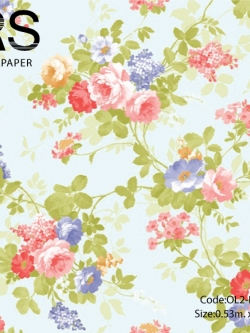 วอลเปเปอร์ลายดอกไม้วินเทจพื้นสีฟ้าอ่อน OL2-B107