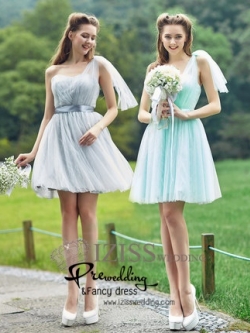 ฺBM0121 - พรีออเดอร์ ชุดเพื่อนเจ้าสาวราตรีสั้นธีมสีเขียวมินท์/สีเทา น่ารักมากๆค่ะ