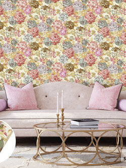 วอลเปเปอร์ลายดอกไม้โทนชมพู พื้นสีครีม แท็กเจอร์หลุยส์ มีกลิเตอร์สีทองFSK-J01