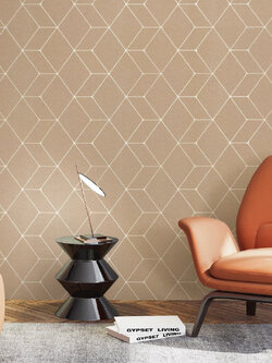 วอลเปเปอร์สไตล์โมเดิร์น ลายลูกบาศ์กสีน้ำตาลแดง OBJ-F58W